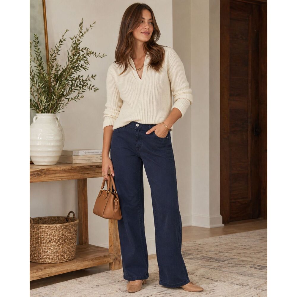 Crown & Ivy Petite Straight Leg Jeans 6P Petite Dark Wash Classic Mid Rise